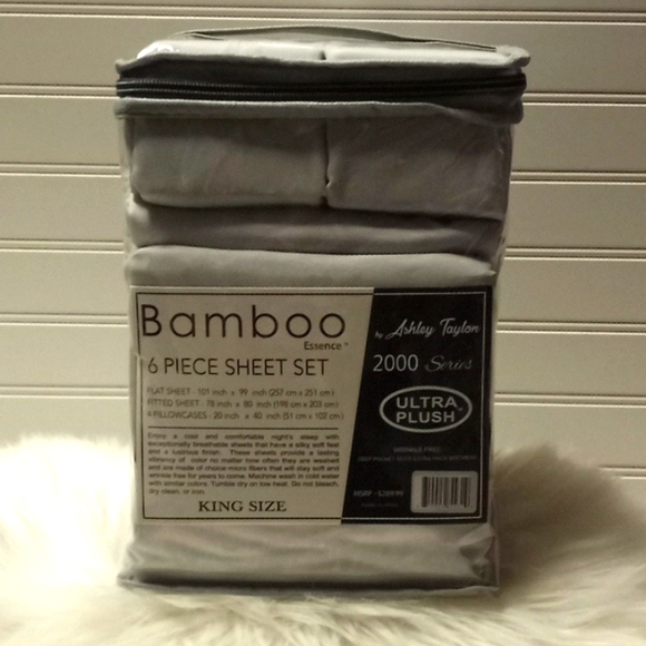 Bamboo Essence King Size Light Gray- 6 Piece Sheet Set - Picture 6 of 10